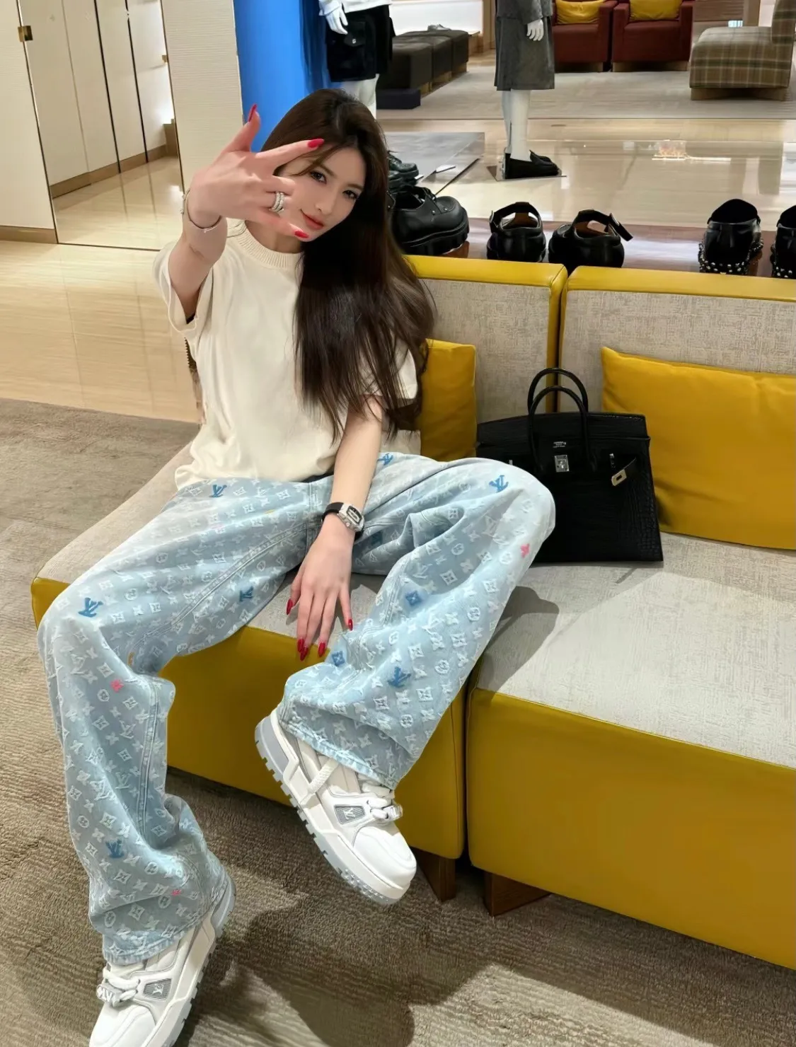 Louis Vuitton/Louis Vuitton Tyler joint style old flower jacquard embroidered jeans